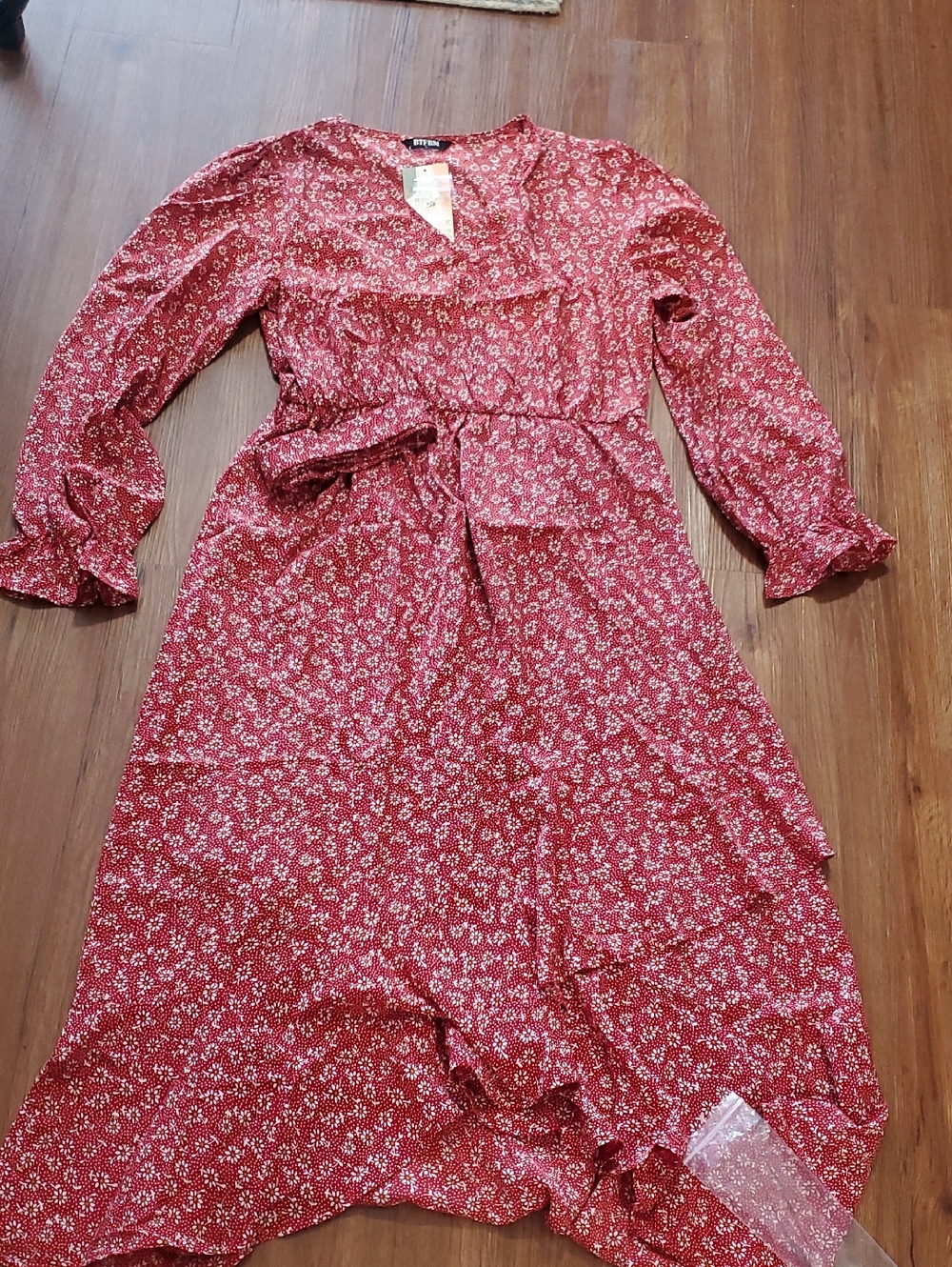 LAST CHANCE Red Floral Maxi Dress with Tie Waist